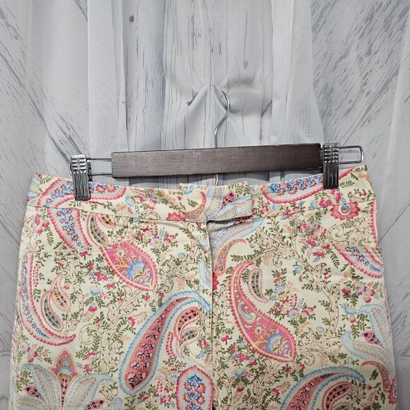 Vintage Talbots Pink Cream Paisley Boho Cropped Straight Leg Chino Pants Size - Picture 2 of 16